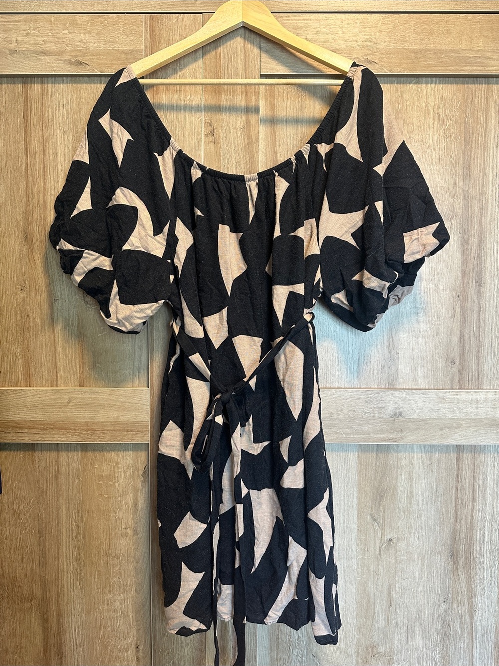 City Chic Puff Sleeve Oversized Mini Dress with Tie Waist - M / 16